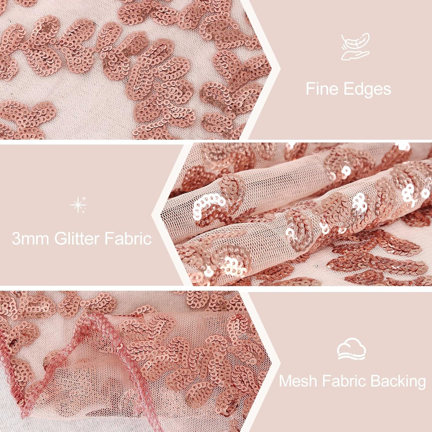 Sequin Table Runners 5 Pieces Rose Gold Flower Table Runners 12x72 Inch Glitter Dining Table Cover for Party Wedding Birthday Reception Banquet Decoration Spring Party Chair Sashes