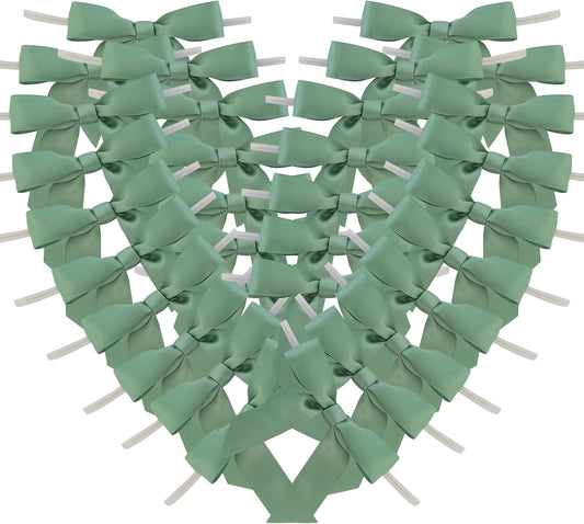 50pcs 2-1/2" Vanilla Green Satin Ribbon Bows with Twist Ties Celadon Satin Ribbon Bows for Candy Party Decoration Gift Packing Wrapping Accessories(2.5“,Vanilla)