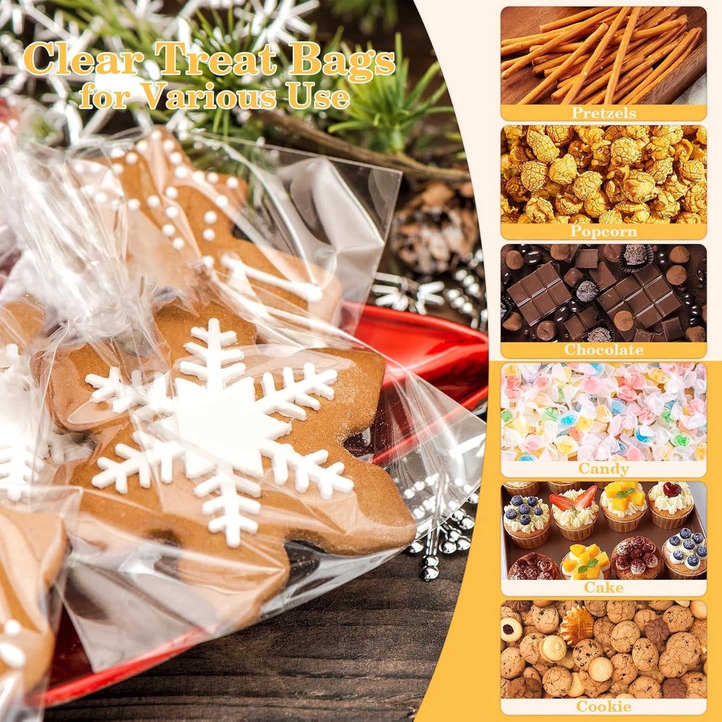 100 PCS Cellophane Treat Bags, 4x6 In Clear Cellophane Gift Bags with Twist Ties Plastic Goodie Bag for Party Favor Cookie Candy Popcorn Bakery Chocolate Gift Wrapping