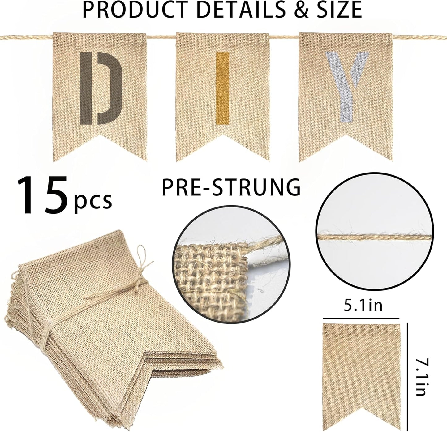 15 PCS Burlap Banner DIY Kit With 27 PCS Letter Stencil Banner Burlap Painting For Party Decorations Swallowtail Flags For Birthday