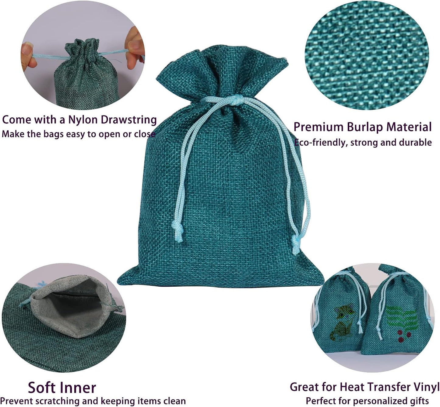 20Pcs Burlap Bags with Drawstring, 5.9x7.5 inch Burlap Gift Bag Linen Jewelry Pouches for Wedding Favors, Party, DIY Craft (Peacock Blue)