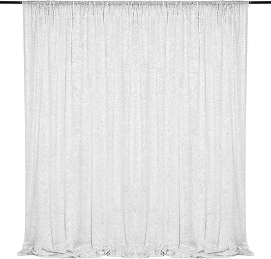White Sequin Backdrop Curtains 1 Panel 10FTx10FT Glitter White Drapes Photo Backdrop Drapes Party Wedding Baby Shower Curtain Sparkle Photography Party Decor Background