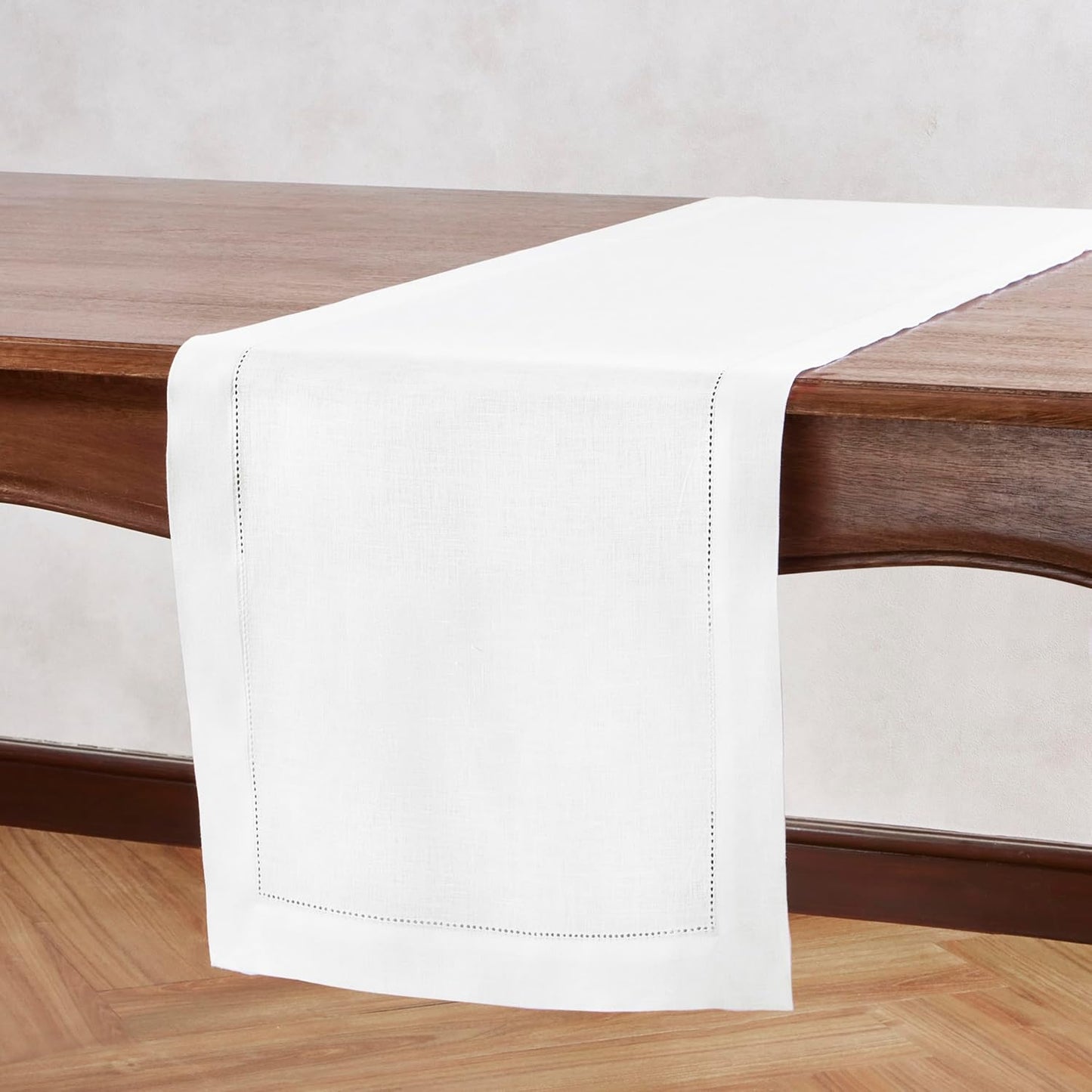 Off White Table Runner 36 inches – Medium Weight Hemstitch, 100% Pure Linen Coffee Table Runner 14 x 36 Inch Ideal for Dresser Tables – Azure, Spring, Summer, Wedding Gift