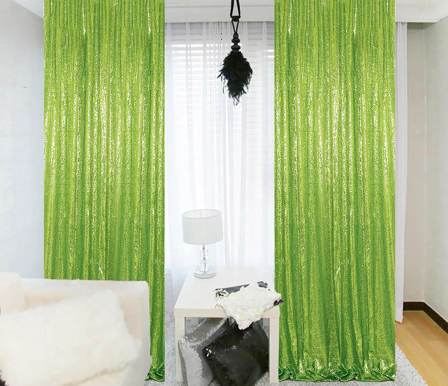 ShinyBeauty Olive Green Sequin Backdrop 4x10FT (4 Panels) – Sparkly Photo Booth Background for Weddings, TikTok Live Streams, Party Decor, Reusable Glitter Curtain