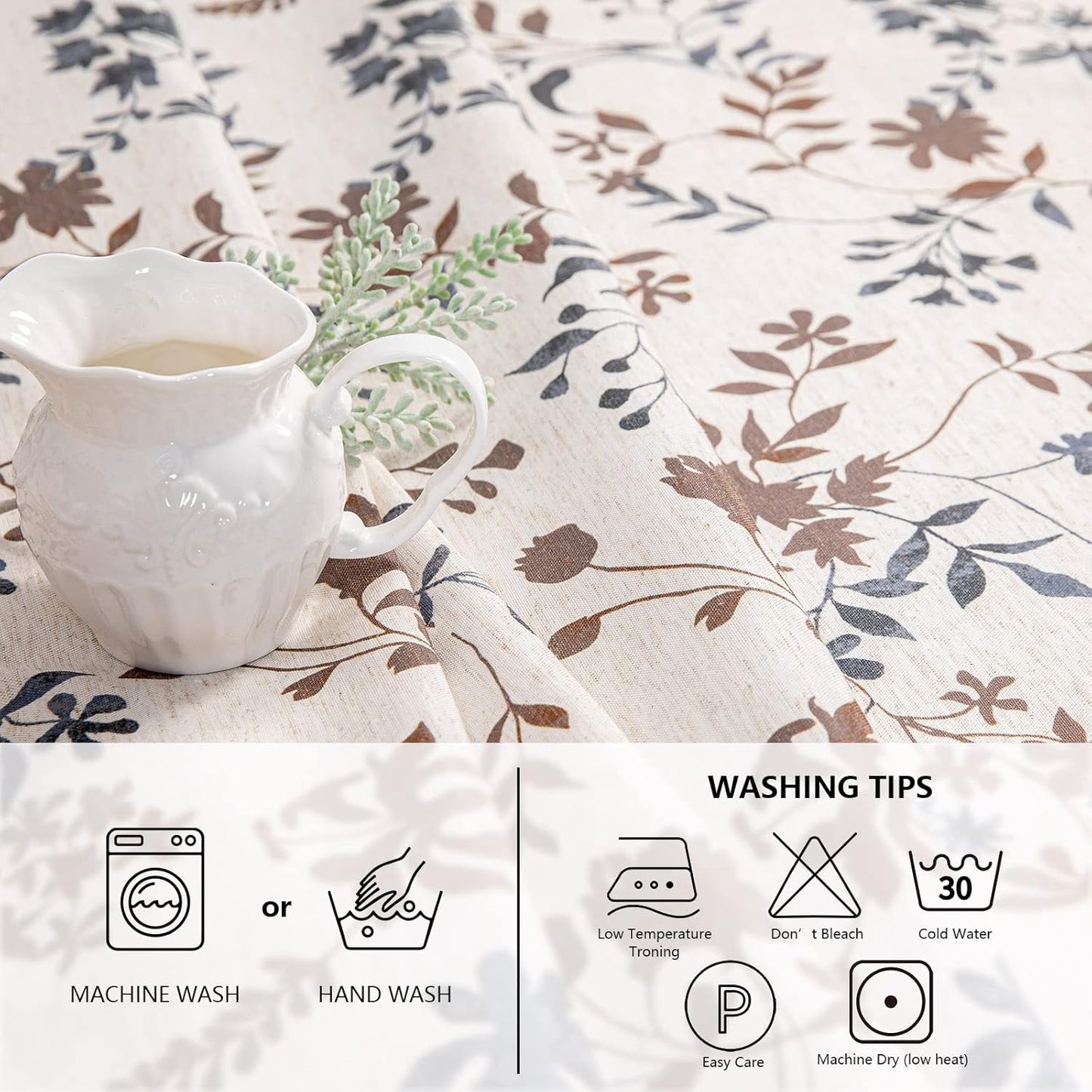 MYSKY HOME Rustic Tablecloth Classic Brown Leaves Printed Linen Fabric Table Cover Waterproof Fabric Tablecloth Farmhouse Decoration 60x120 Inches Rectangle/Oblong for Kitchen Dining and Outdoor Use