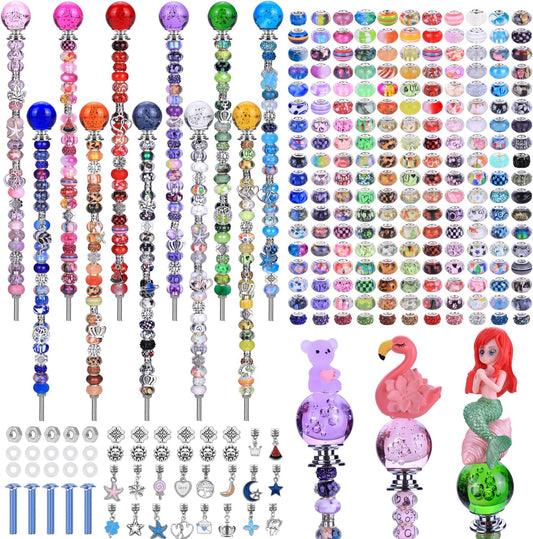 AIPRIDY 238 Pcs DIY Fairy Wand Garden Stakes Kit,Multiple Color Scheme European Beads Crystal Diamond Tops and 12 or 10 Inch Threaded Rods,Stainless Steel Stakes with Diamond Toppe(Inner Bubble)