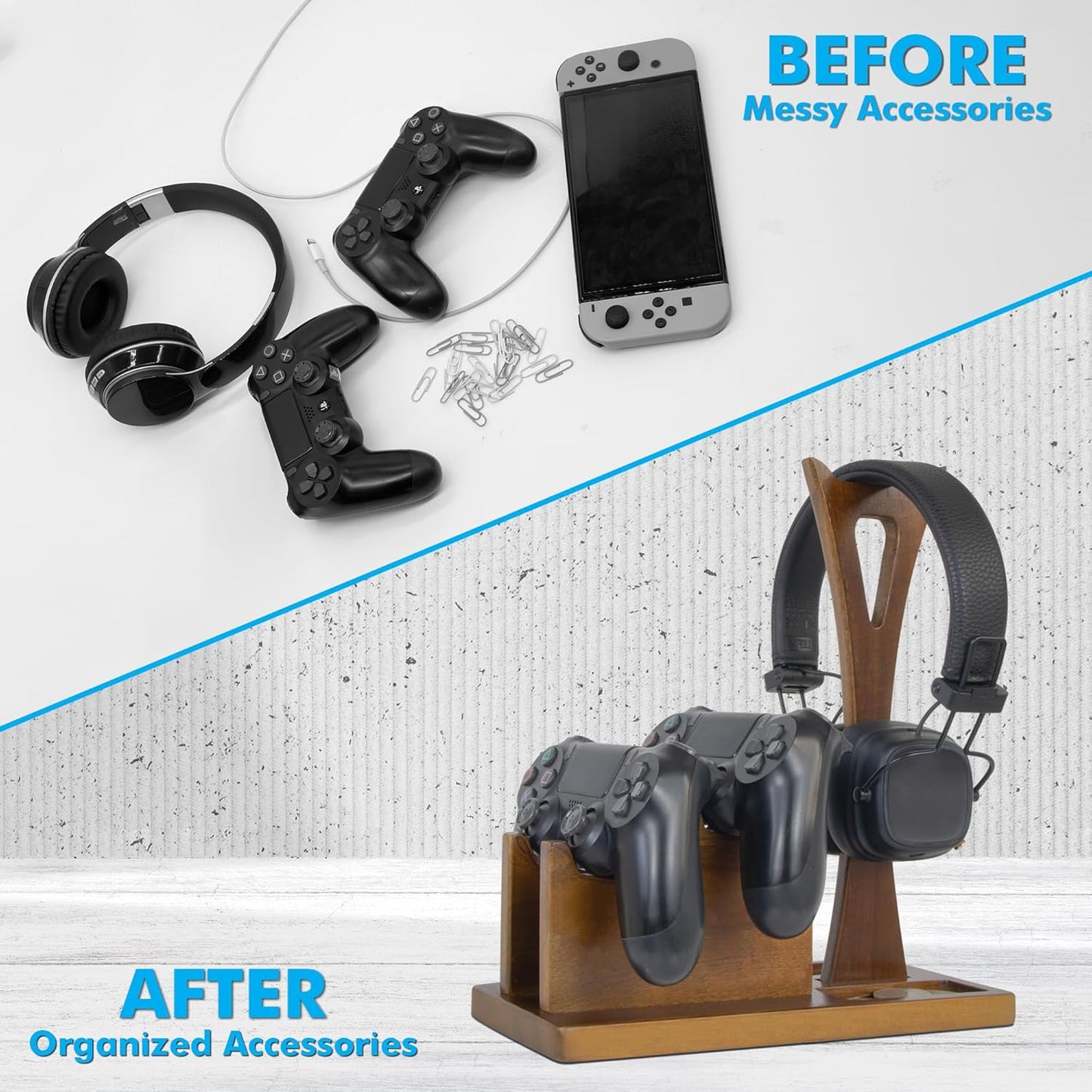 Game Controller Holder Gifts for Gamers to Organize Gaming Accessories & Headphone Holder, Unique Gamer Gifts Headset Stand PS4 PS5 Controllers Holders, Stylish Controller Stand Gaming Equipment
