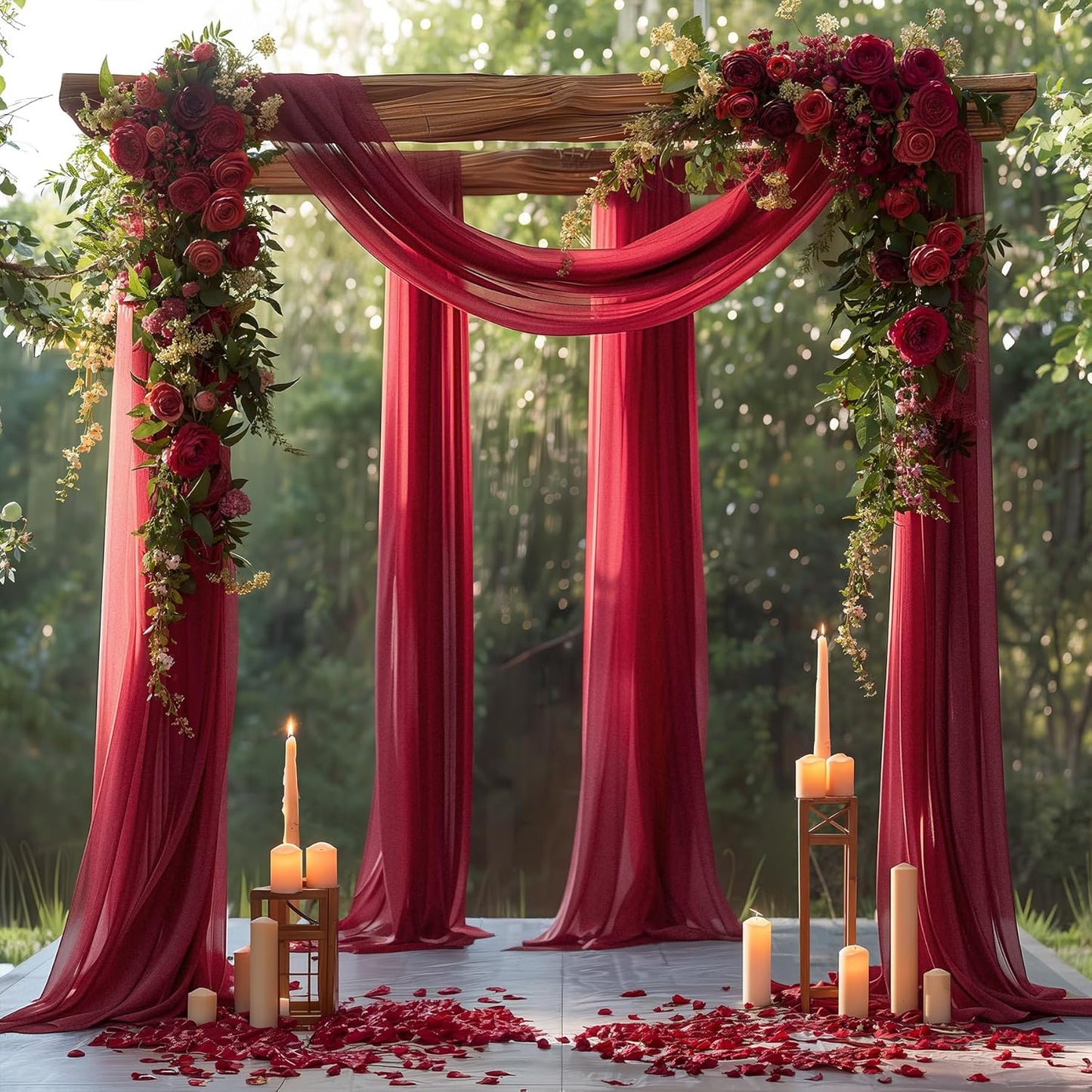 Burgundy Wedding Arch Draping Fabric 2 Panels 30'' x 20FT Burgundy Drapes Sheer Fabric Backdrop Arch Draping Fabrics for Wedding Ceremony Birthday Party Bridal Shower Decoration