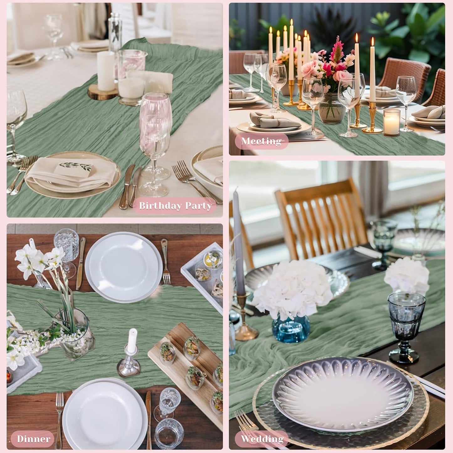 Sage Green Table Runner, 10Ft 120in Cheesecloth Table Runner, Gauze Rustic Cheese Cloth Table Runners for Wedding, Party, Baby Shower, Boho Table Runners for Christmas Thanksgiving Halloween Easter