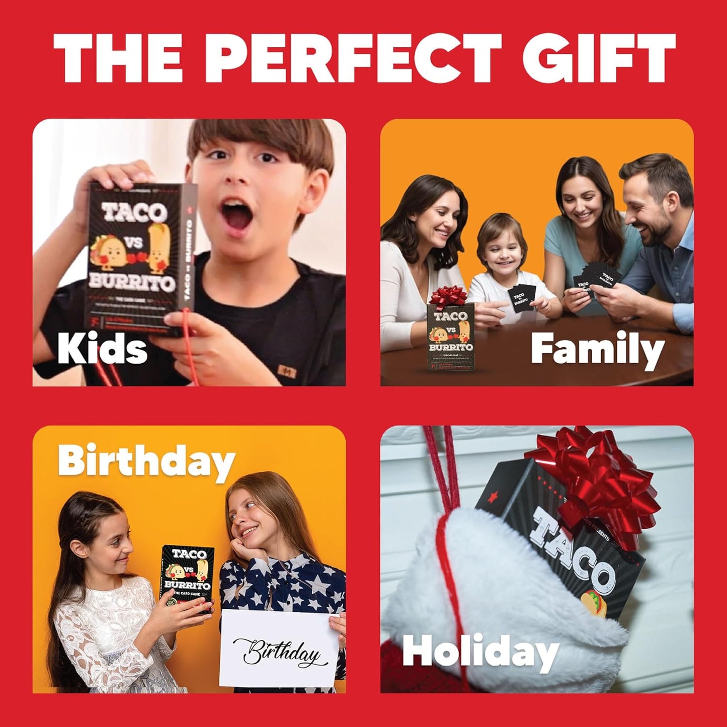 Taco vs Burrito - The Wildly Popular Surprisingly Strategic Card Game Created by a 7 Year Old - 5 Ways to Play - a Family-Friendly Party Game for Kids, Teens & Adults