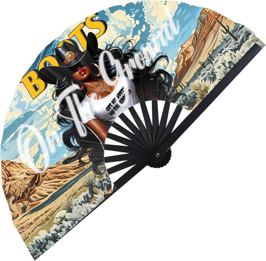 Boots On The Ground Hand Fan,Where Them Fans At Folding Fans,Clapping Clacking Fans For Line Dancing Unique Oriainal Pattern for Party Props Perfect Gifts for Line Dance Lover (Style 7)