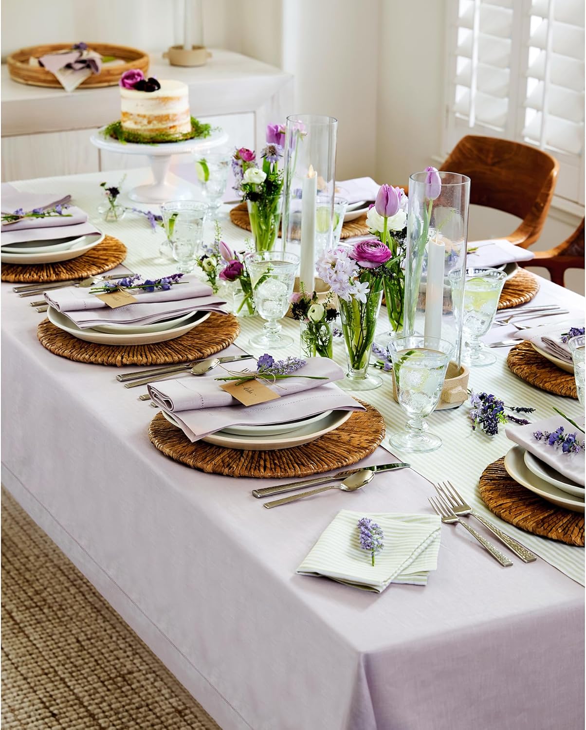 Solino Home Lilac Linen Tablecloth 60 x 90 Inch - 100% Pure Linen Hemstitch Table Cloth for Rectangle Tables - Classic Hemstitch, Machine Washable Tablecloth for Fall, Autumn, Thanksgiving, Christmas