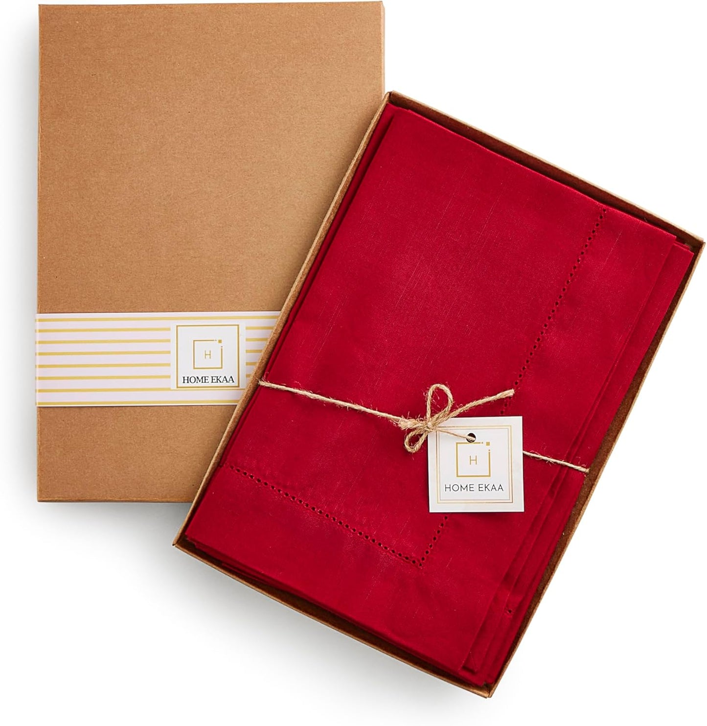 Cotton Linen Dinner Napkins Set of 4 – Hemstitch Red Cloth Dinner Napkins 20x20 Inch – Washable Fabric for Dining, Fall, Halloween, Spring, Summer, Wedding, Everyday Décor – Serena