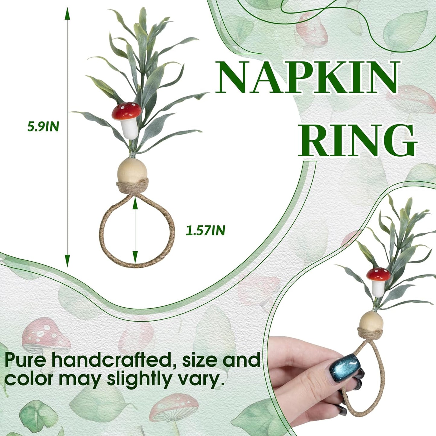 MAOANME Napkin Rings Set of 12, Rustic Eucalyptus Napkin Holder Rings with Wood Bead, Farmhouse Green Leaf Napkin Ring Bulk, Boho Napkin Ring for Wedding, Table Decor