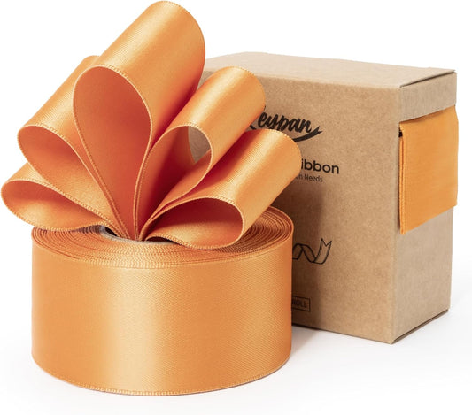 Orange Satin Ribbon Double-Faced Wired Ribbons for Gift Wrapping Flower Bouquet Bows Wedding Invitation Christmas Decor Crafts 1-1/2 Inch 10 Yards