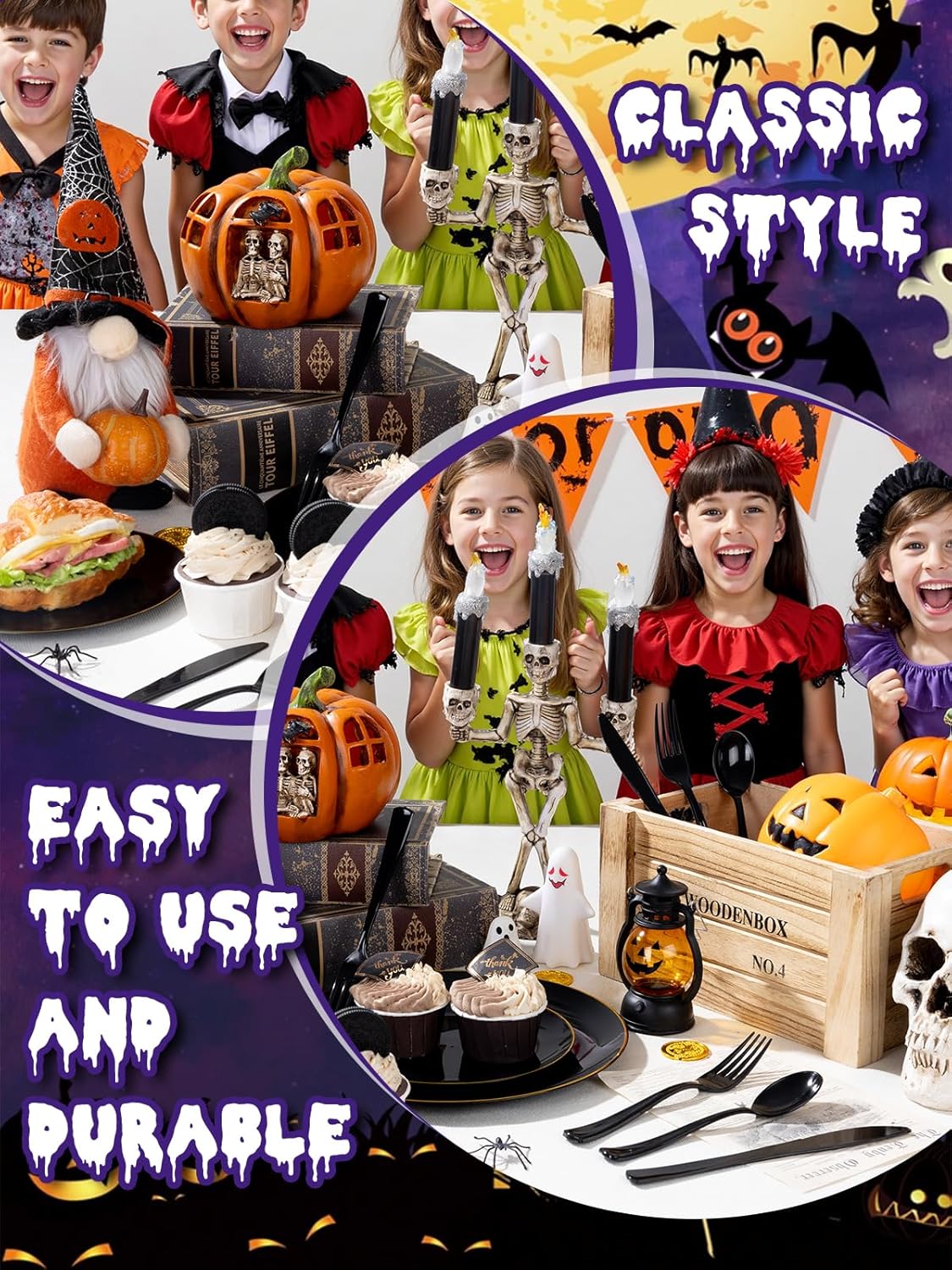 WDF 180 Pieces Black Plastic Silverware - Plastic Silverware Set Include 60 Forks, 60 Knives, 60 Spoons - Heavy Duty Black Disposable Cutlery - Disposable Utensils for Halloween Party, Wedding