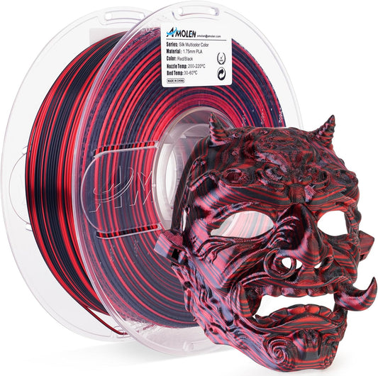 AMOLEN Silk PLA 3D Printer Filament, Shiny Multicolor Rainbow PLA Filament 1.75mm, Fast Color Change PLA 3D Printing Filament for Most FDM 3D Printer, Black Red, 1kg (2.2lbs)