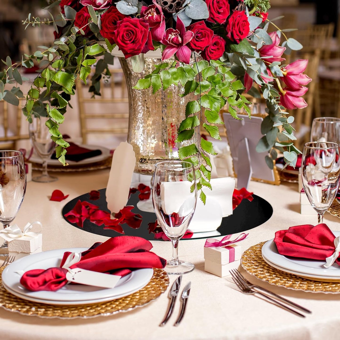 Thyle 12 Pcs 10 Inch Acrylic Round Mirrors for Tables Centerpieces Circle Mirrors Candle Plates for Wall Wedding Table Centerpieces for Baby Shower Party, Thickness 1 mm (Black)