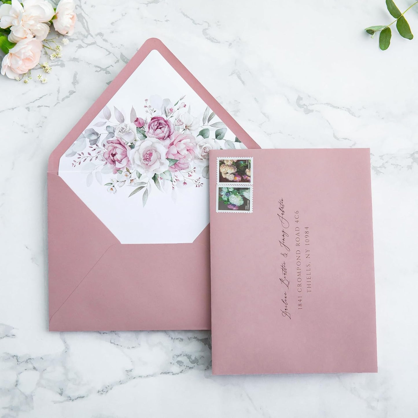 PONATIA 50PCS A7 Euro Flap Envelopes, 5.25 x 7.25'' Liner Envelope For 5x7'' Weddings Invitation Cards, Christmas Gift Cards, Acrylic Invitations, Photos (Dusty Rose)