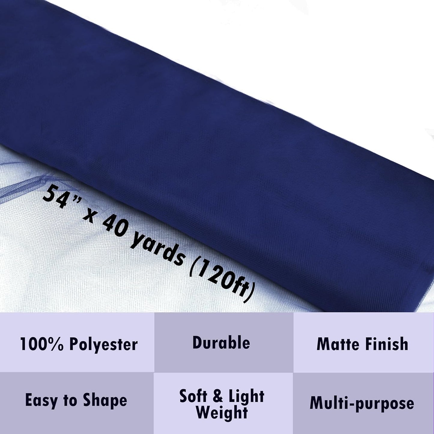 Craft And Party, Navy Blue Fabric Tulle Roll 54 Inch by 40 Yards (120 ft) Fabric Tulle Bolt for DIY Tutu Skirt, Wedding and Decoration (Navy Blue)