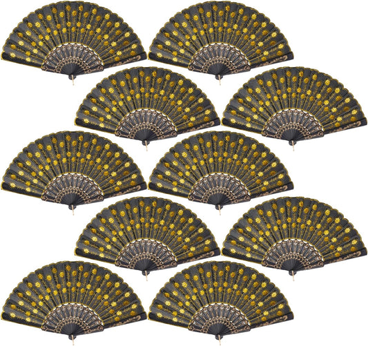QIRMIZI 10 Pack Fabric Folding Handheld Fans, Perfect for Weddings, Parties, and Dancing,Yellow