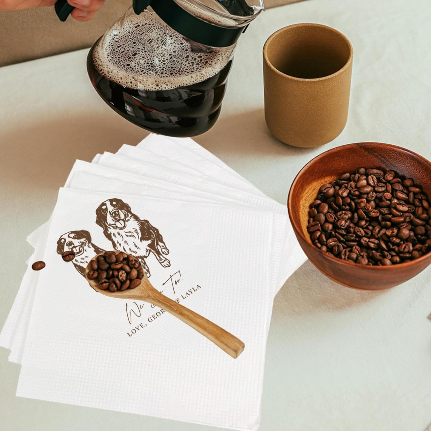 Luxury Personalized Pet Wedding Cocktail Napkins, Personalized Photo Napkins for Dog Wedding, Custom Dog Napkins, Engagement Party