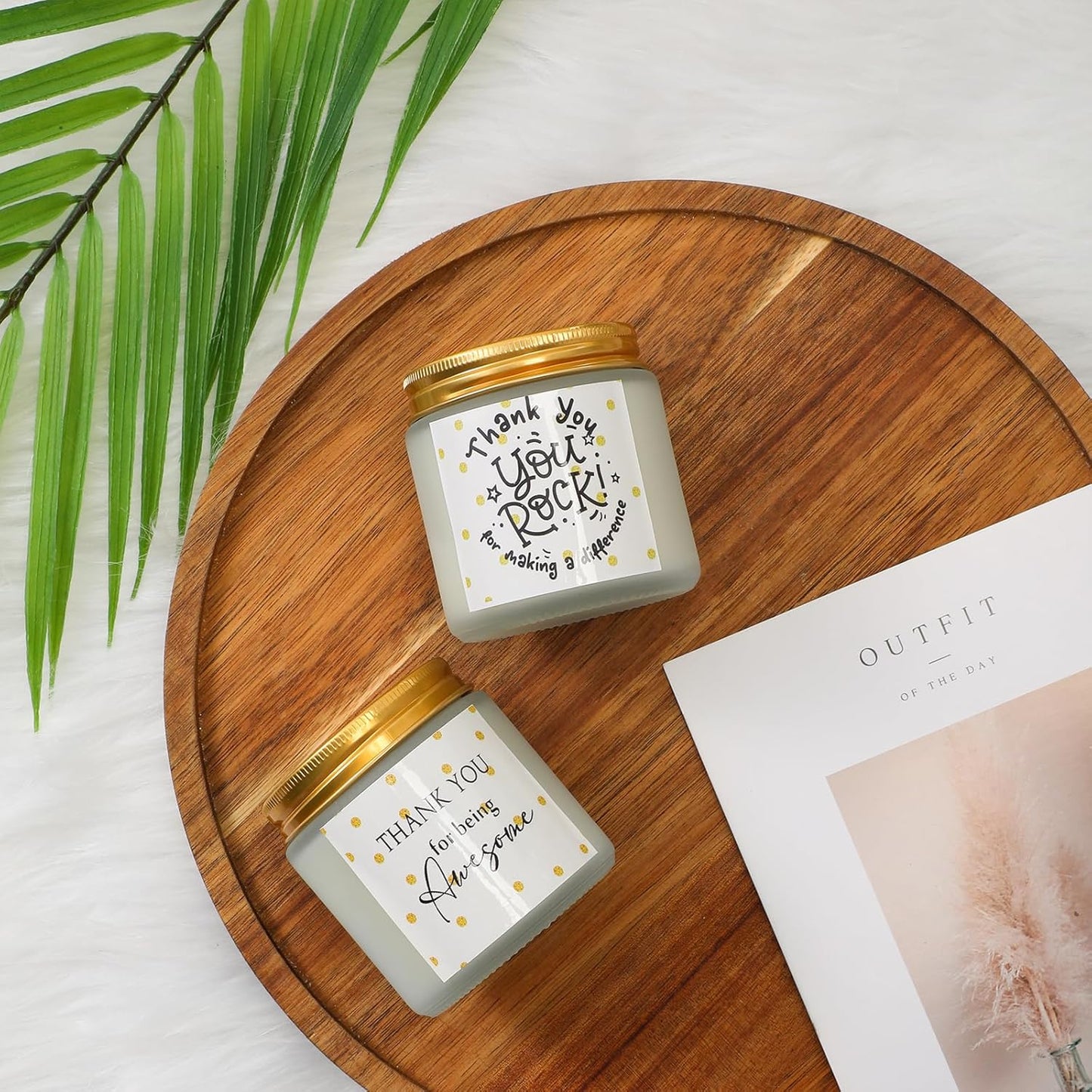 Roowest 10 Jars Thank You Gift Candles 3.5 oz Employee Appreciation Gifts Bulk Soy Wax Jar Inspirational Candle Thank You for Coworkers Employee Women Teacher Volunteers(White,Polka Dot Style)