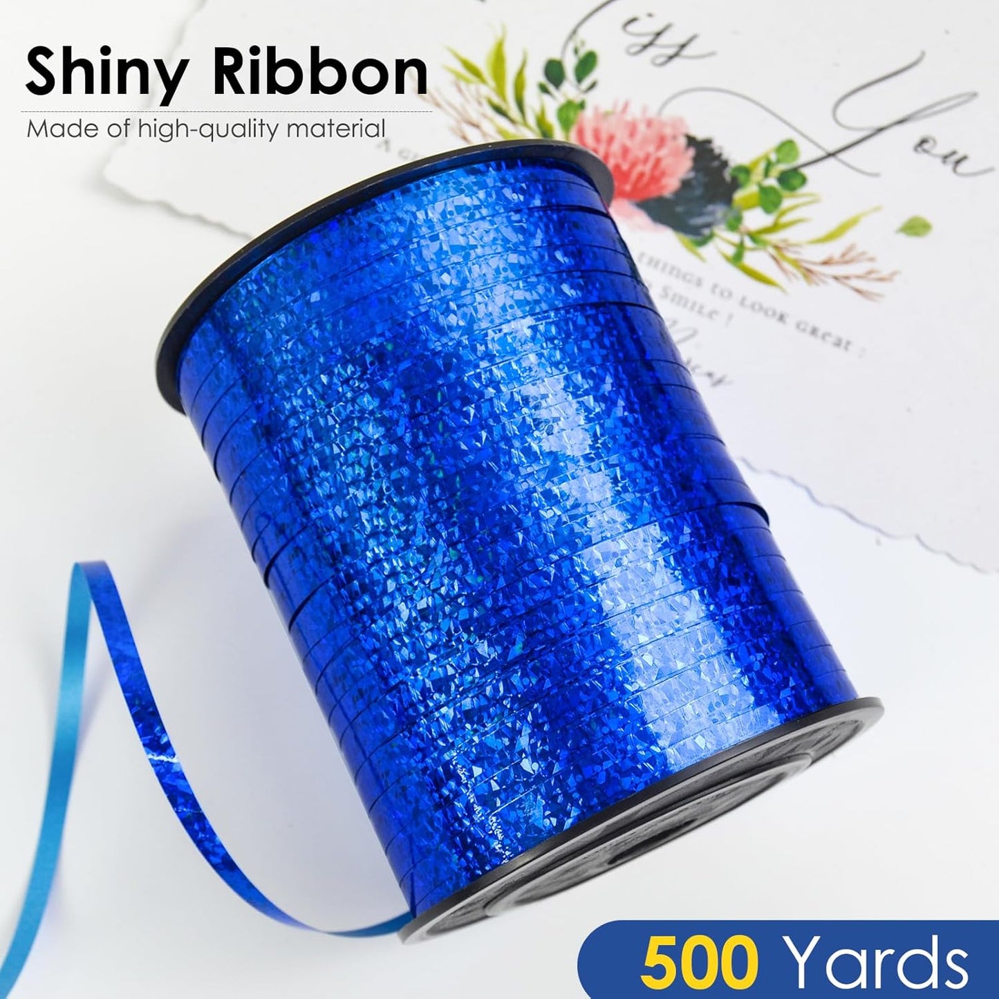 Blue Curling Ribbon - 500 Yard Shiny Metallic Curly, Thin Gift Ribbon for Wrapping, Balloons, Florist Flowers