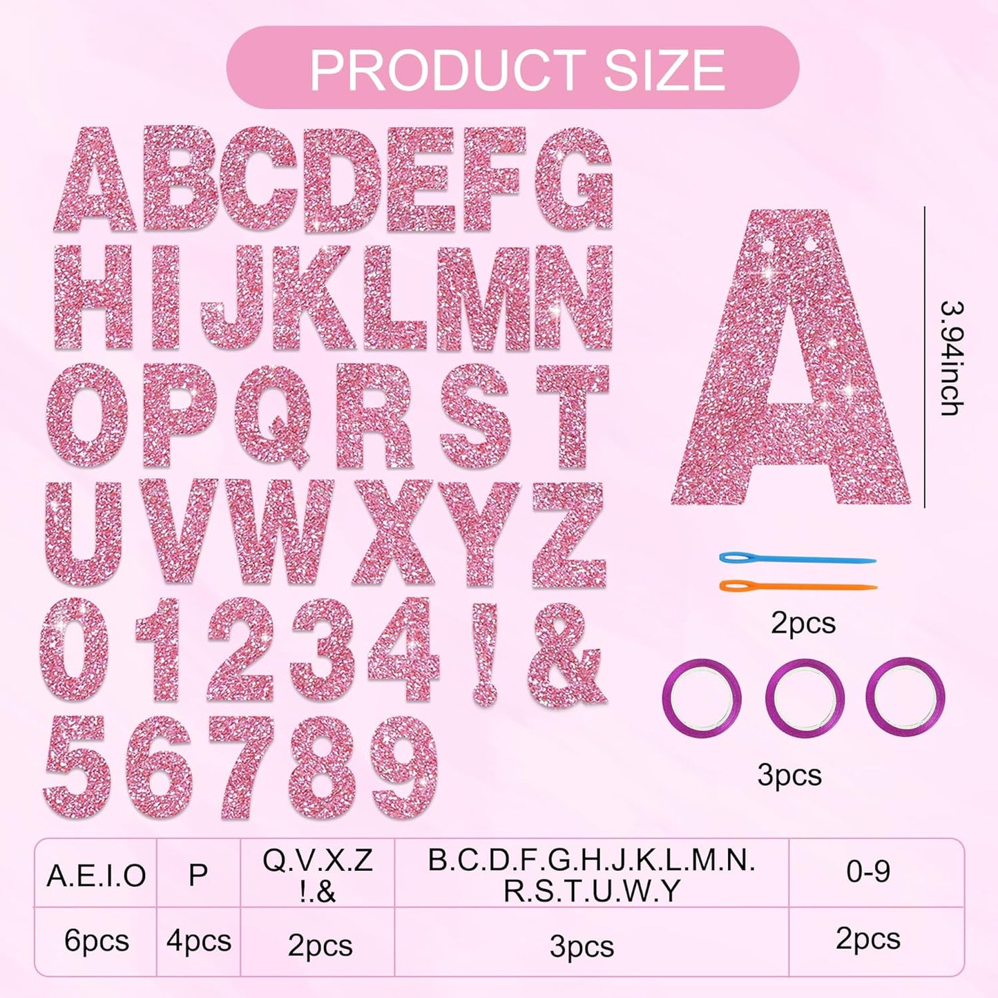 BEISHIDA 116 PCS A-Z Glitter Pink DIY Letter Banner Kit Make Your Own Banner，Including 111 Letters and Numbers 3 Rope and 2 Threading Device,Customized for Birthday Graduation Wedding Party Decor