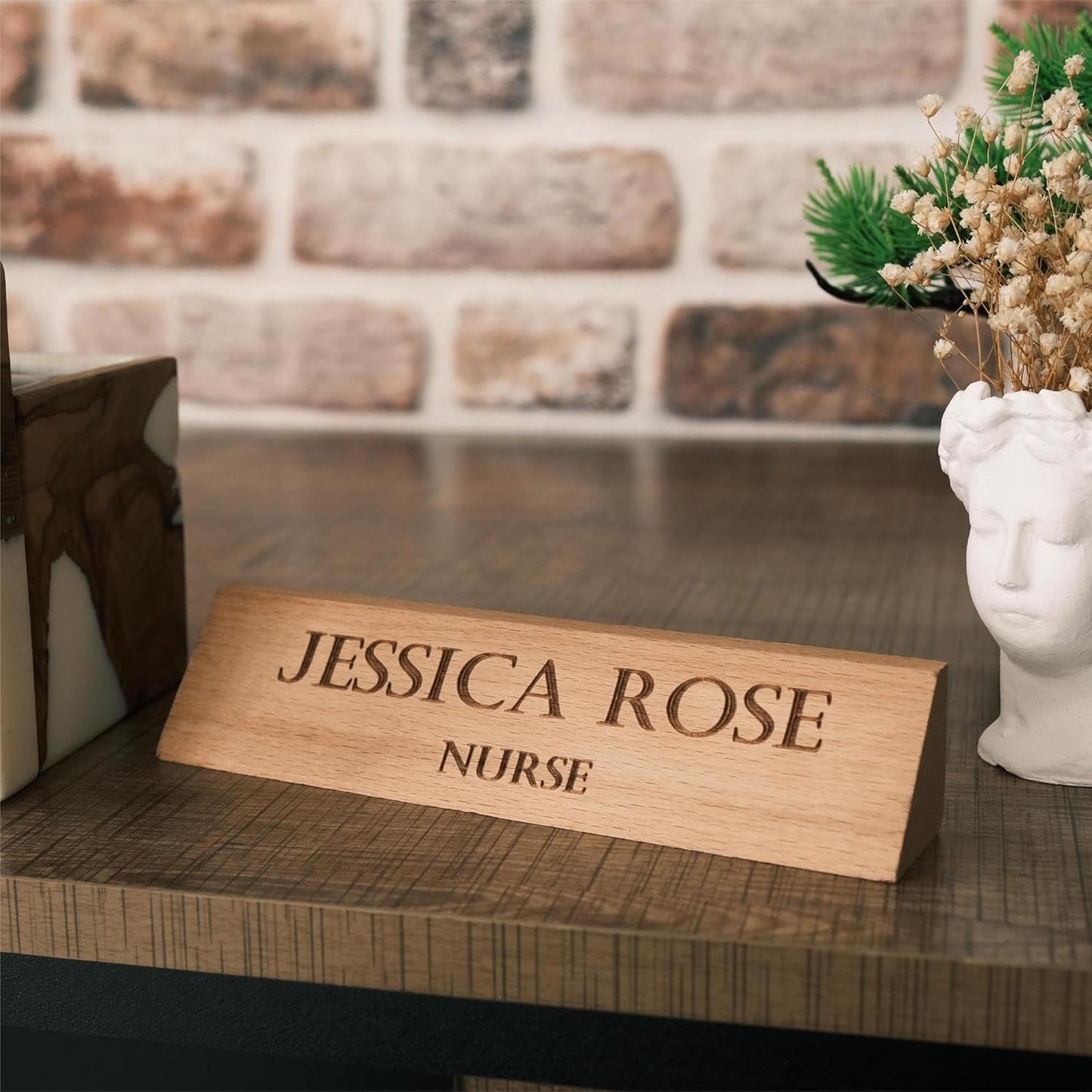 Custom Wooden Desk Name Plate – Personalized Engraved Name & Title Sign – Natural Wood Office Decor for Doctor, Teacher, Boss, Nurse, or Employee – Handmade Professional Desk Gift