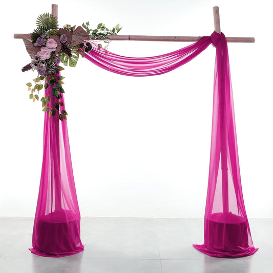 VDS Pack of 2 Panel (30 Inch X 50 Feet) Wedding Arch Draping Fabric Sheer Chiffon Fabric Drapery for Wedding Ceremony Reception Swag Backdrop Canopy Chuppah ARBO Altars Decoration (Magenta)