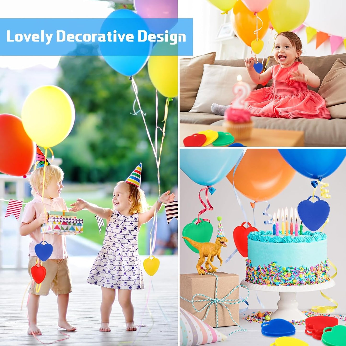 Lenwen 80 Pcs Balloon Weights Plastic Colorful Weights for Balloons for Birthday Party Decoration Wedding Holiday Celebration(Heart Shaped,Rainbow)