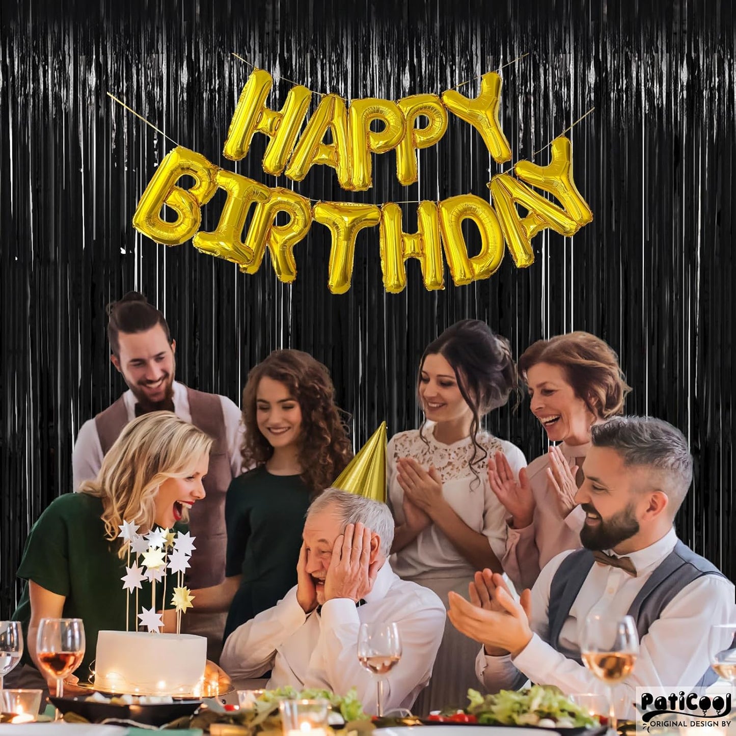 Halloween Decorations Black Streamers - Thicken 4 Pack 3.2 x 8.2 FT - Black Tinsel Foil Fringe Backdrop Curtains, Photo Booth Props for Birthday, Halloween, Retirement, Bachelor Party Decorations