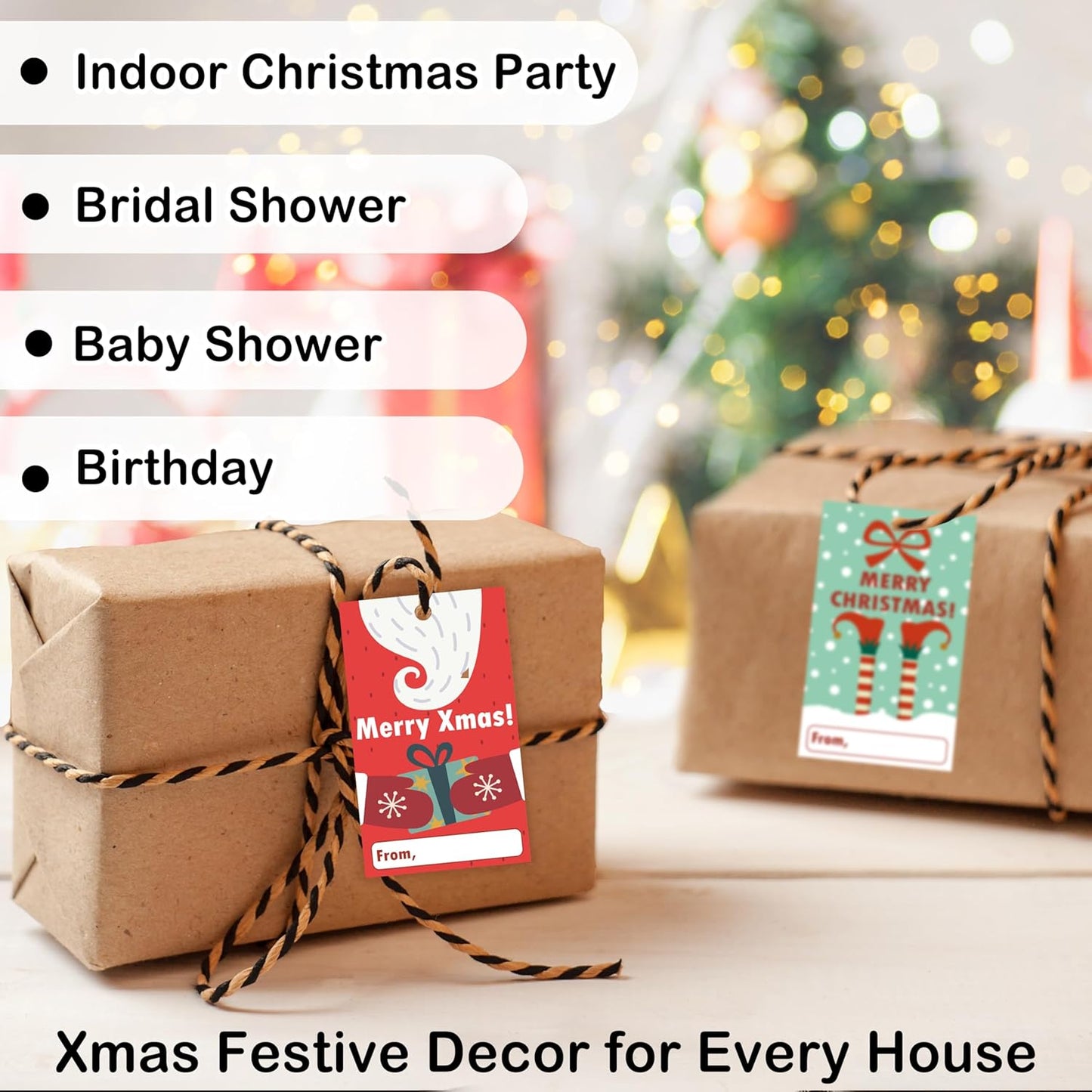 40 Pcs Christmas Gift Tags, 2.1"×3.5" Merry Xmas Paper Tags with String, Hanging Christmas Presents Label Wrapping for Party FavorDecorations, 4 Styles - A04