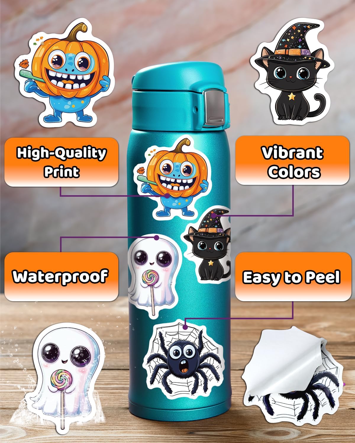 JCFIRE Halloween Stickers for Kids, 100 PCS Halloween Party Favors, Waterproof Cute Vinyl Stickers for Water Bottle Crafts, Party Decorations Supplies, Goodie Bags Stuffers Kids Gift Toys Games Treats