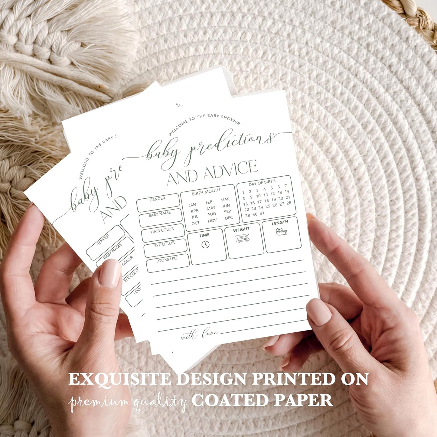 Advice For New Parents Baby Shower, Baby Predictions & Advice Cards For Baby Shower Games Activities, Wishes for Baby, 25 Double-Sided Thick Cards – Minimalist Green A07