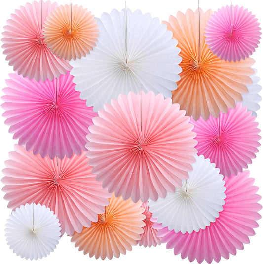 MotiMind 24 Pcs Hot Pink Paper Fans Pink Peach Party Decorations Classroom Decor Wall Background Ceiling Hanging Decoration for Birthday Wedding Baby Bridal Shower Engagement Party Decor