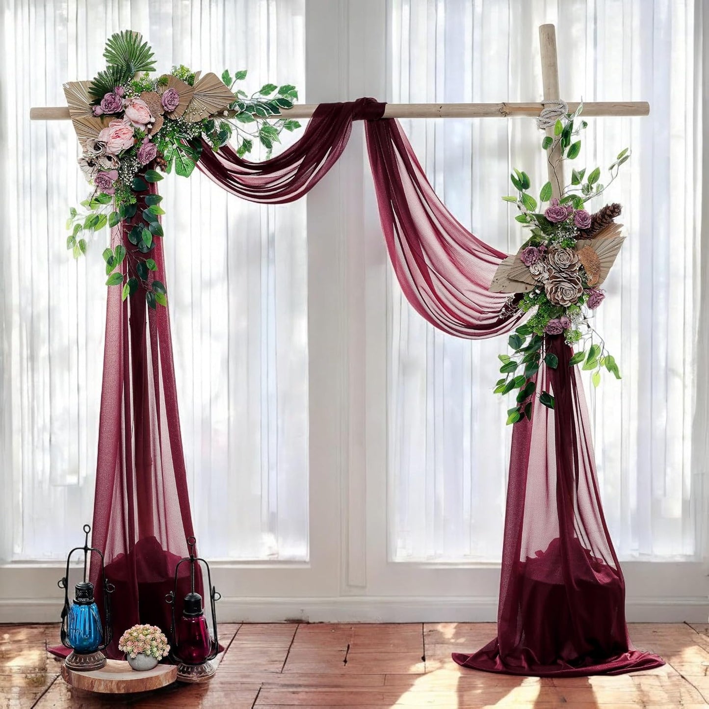 MDS Halloween Chiffon Draping Fabric - 1 Panel, 30" Wide x 75ft Long - Sheer Spooky Arbor & Canopy Drapery for Haunted House Backdrops, Party Ceilings, DIY Costumes & Themed Events - Burgundy