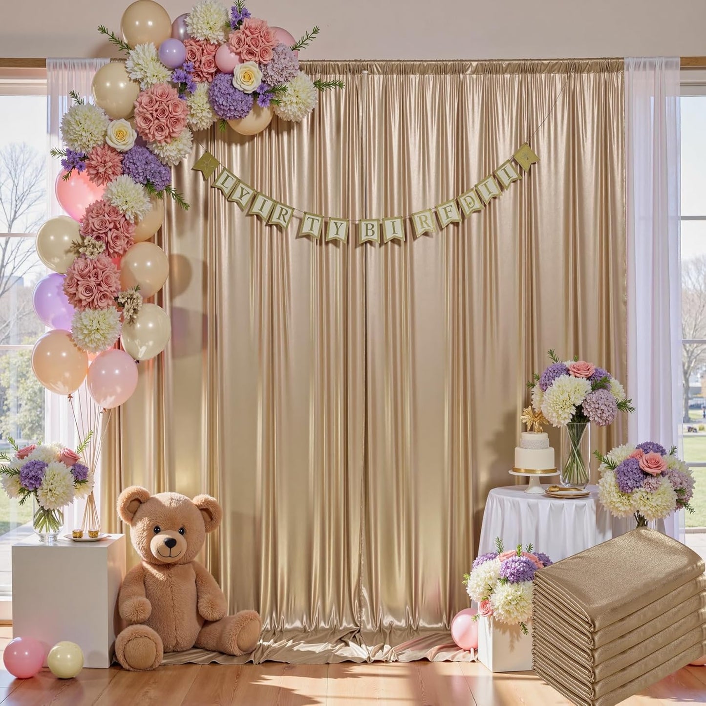 30x10 ft Wrinkle Free Champagne Sequin Backdrop Curtain for Parties,Thick Not Fall-Off Glitter Backdrop Drapes,6 Panels 5x10ft Shimmer Photo Back Drop Cloth for Wedding Birthday Photography Background