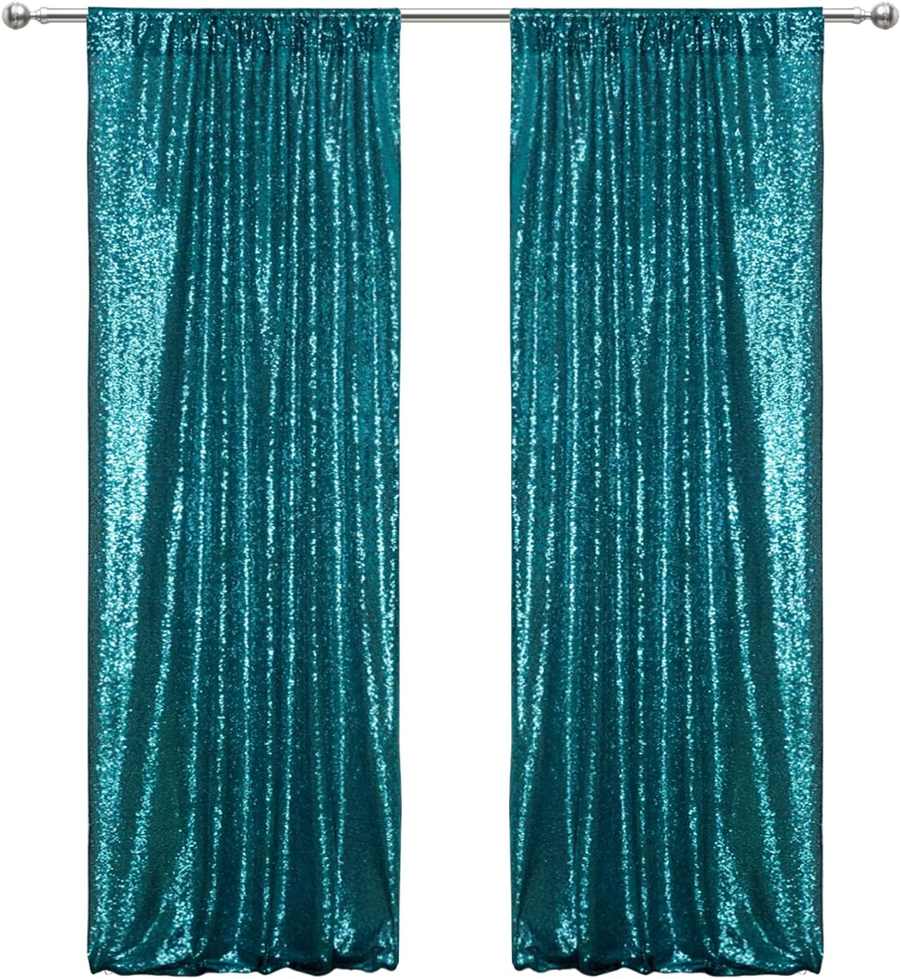 Juya Delight 2ft x 8ft x 2Pcs Teal Sequin Photography Backdrop Curtain for Wedding Party Decoration Festival Ceremony