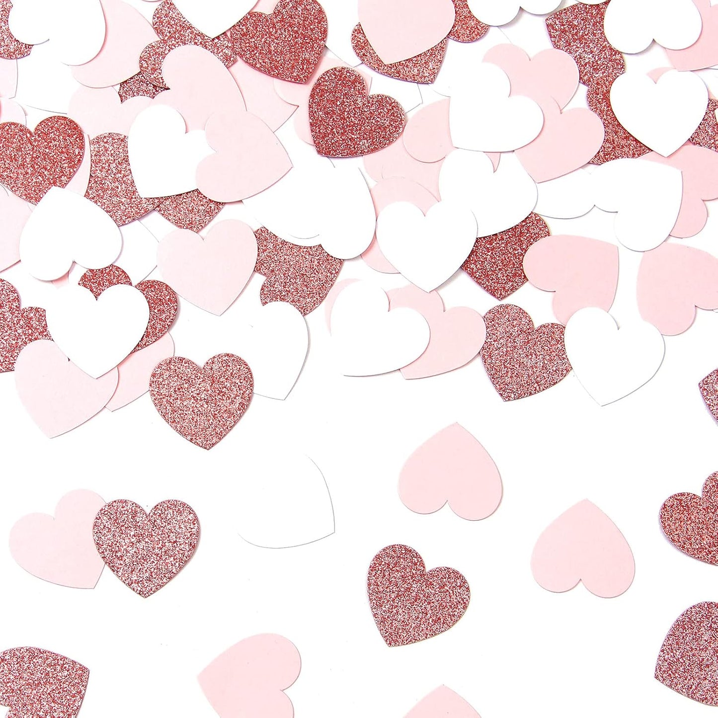 Rose-Gold Pink White Heart Confetti - 300pcs Valentines Mothers Day Engagement Wedding Baby Shower Bachelorette Birthday Party Table Decoration Glitter Paper Decor Lasting Surprise