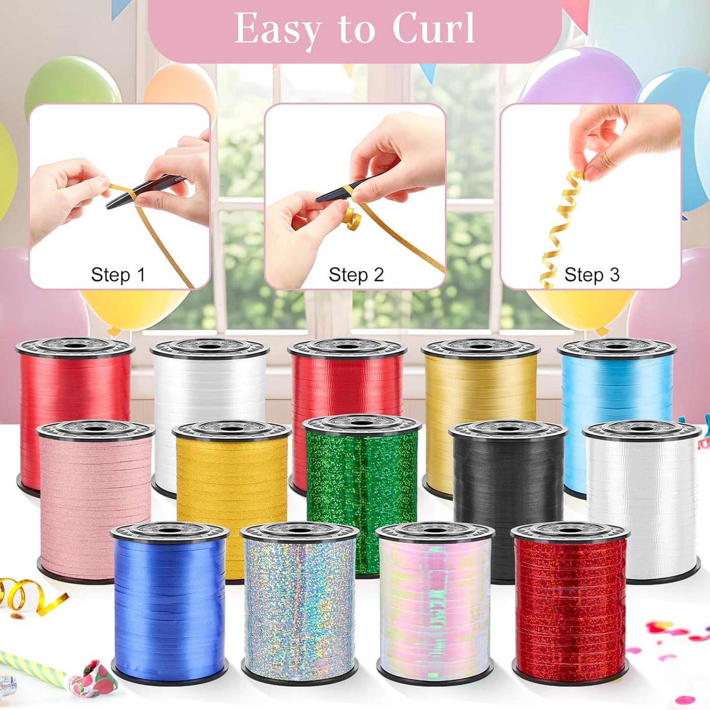 500 Yards Glitter Pink Curling Ribbon-Balloon String-Balloon Ribbon Roll for Party Decoration, Gift Wrapping, Wedding, Art Crafts, Florist Flower