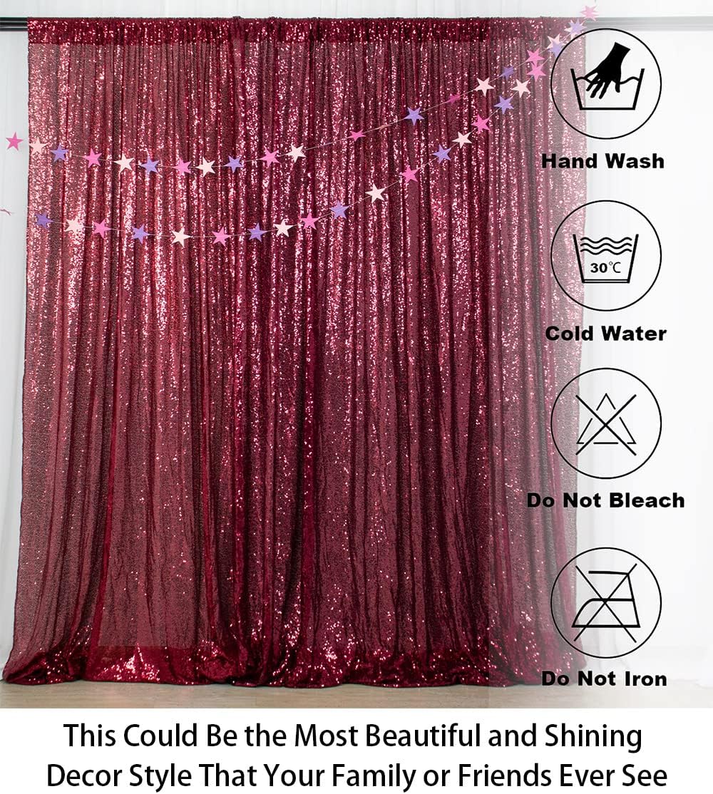 ShiDianYi 6x8FT Sequin Photo Backdrop Sparkle Fabric Window Curtains- Burgundy Glitter Backdrop for Wedding Birthday Christmas Party Decor, Bridal Shower