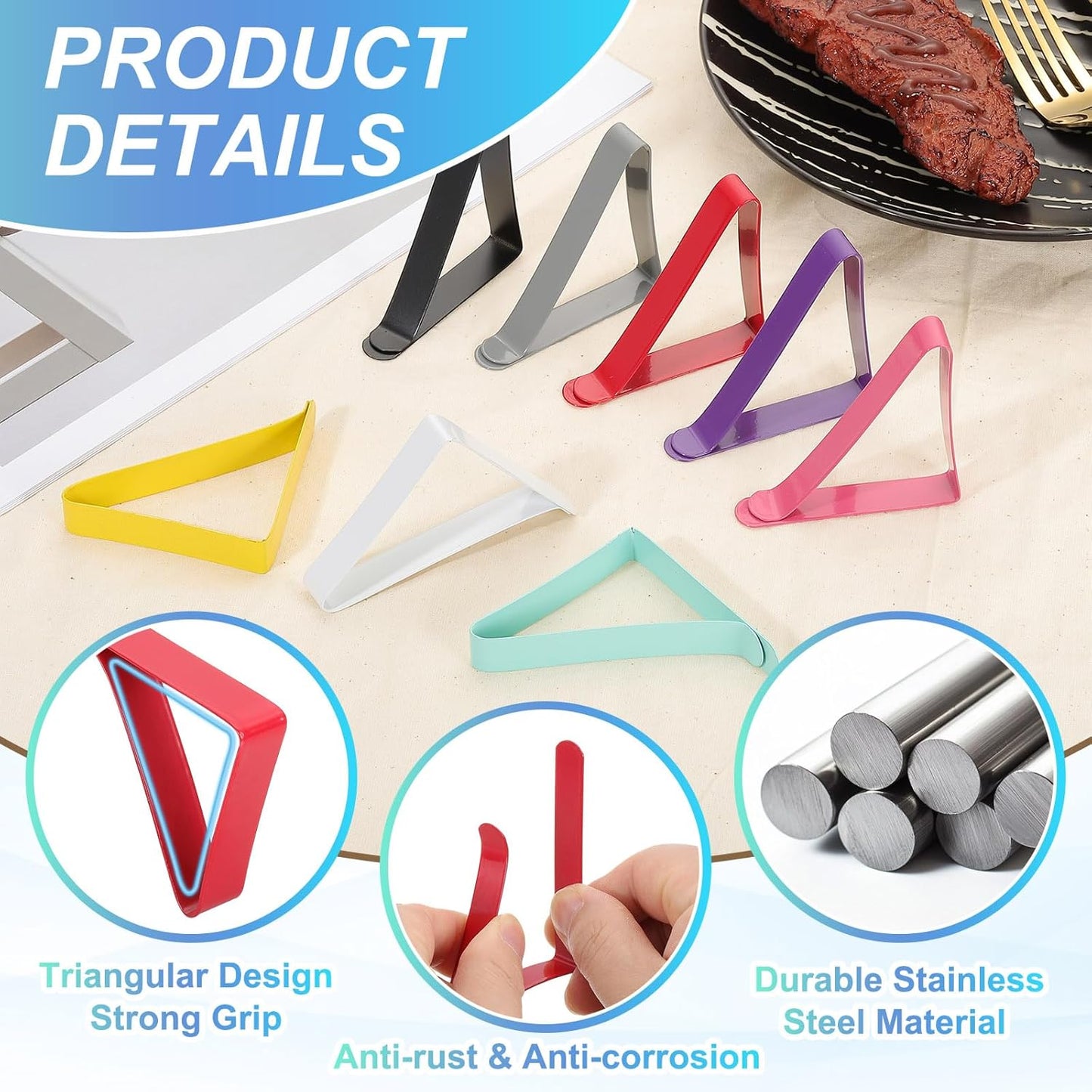 uxcell 4 Pack Tablecloth Clips, Stainless Steel Table Cloth Cover Clamps, 2.95" x 1.77" Windproof Holder Clips for Home Party Picnic Wedding Camping Dining Tables, Red