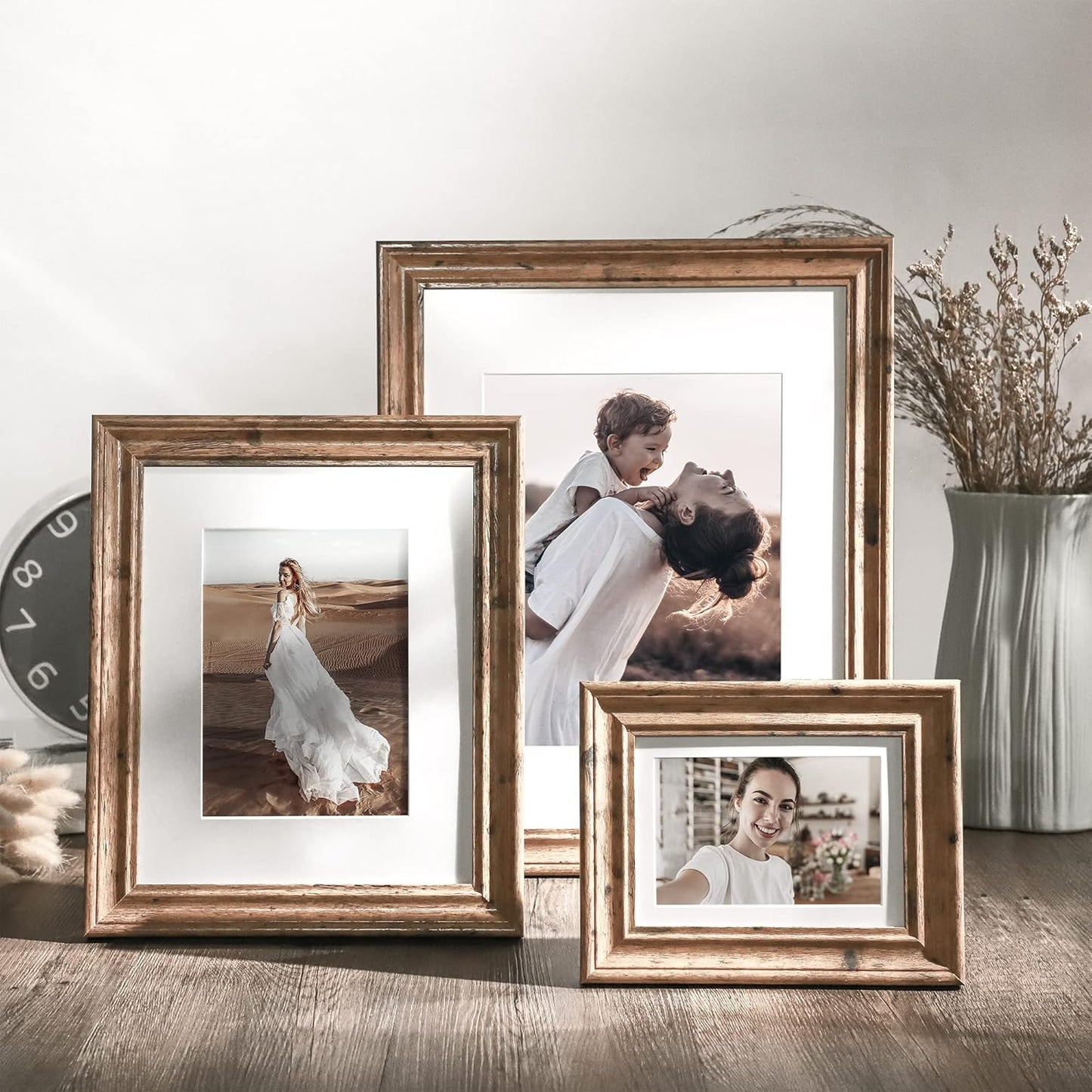TWING 4x6 Picture Frames Set of 6, Rustic Farmhouse Picture Frame 3x5 with Mat or 4x6 Without Mat, Tabletop Display and Wall Mounting Home Decorative collage picture Photo Frames Wood Brown,Walnut