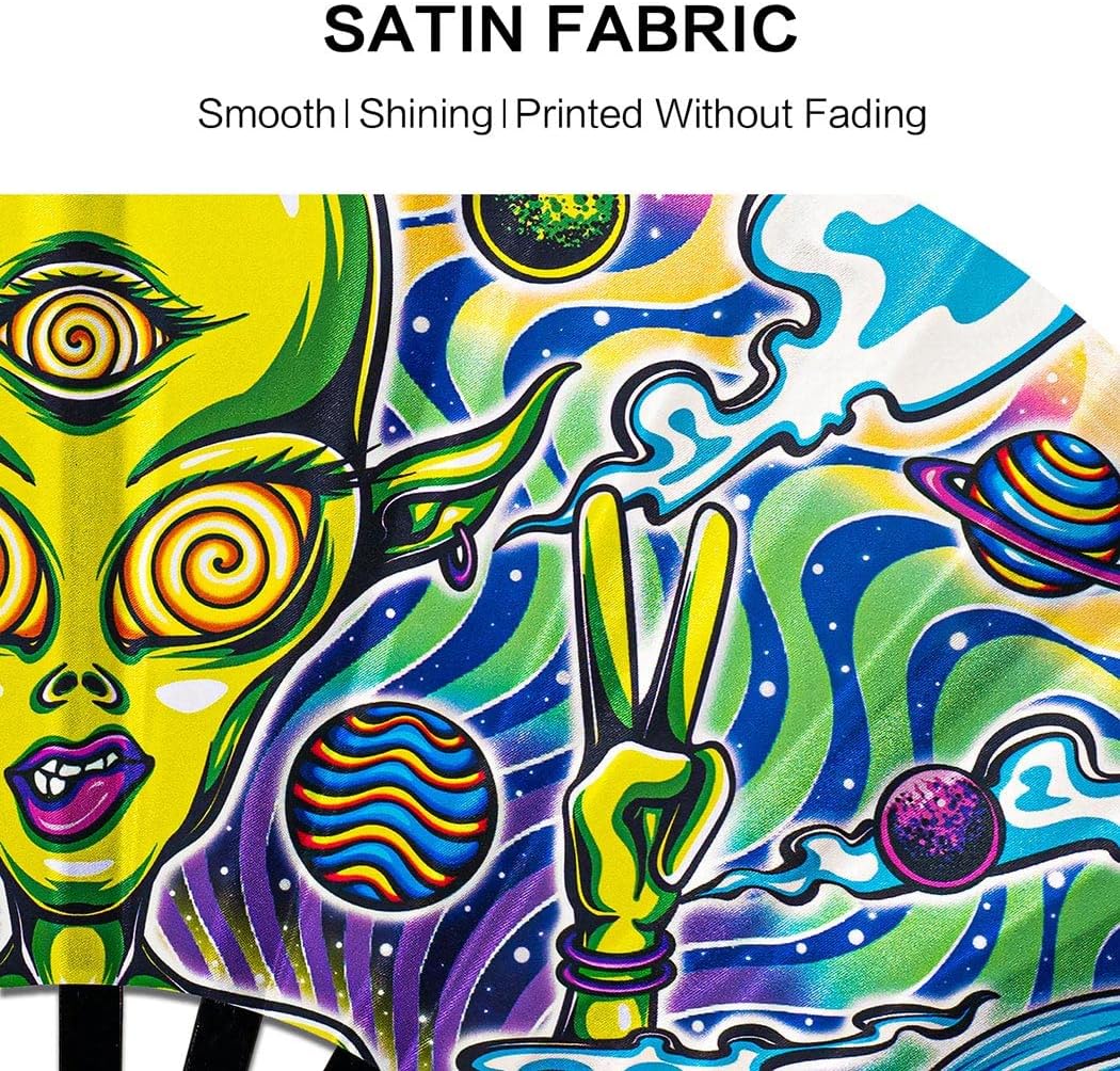 13" Large Rave Fan Bamboo, Folding Clack Hand Fans Foldable for Men Women, Boots on the Ground Poping Fan for EDM Festival Line Dance Decoration, (Alien, Large 13")