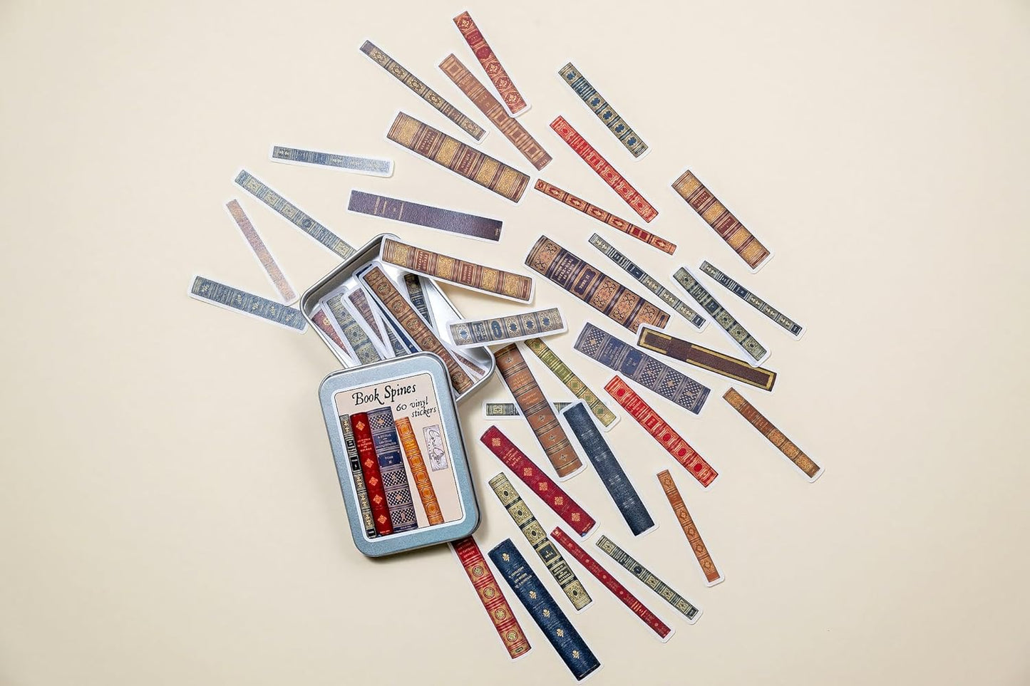 Book Spines Sticker Tin Box 60 Stickers