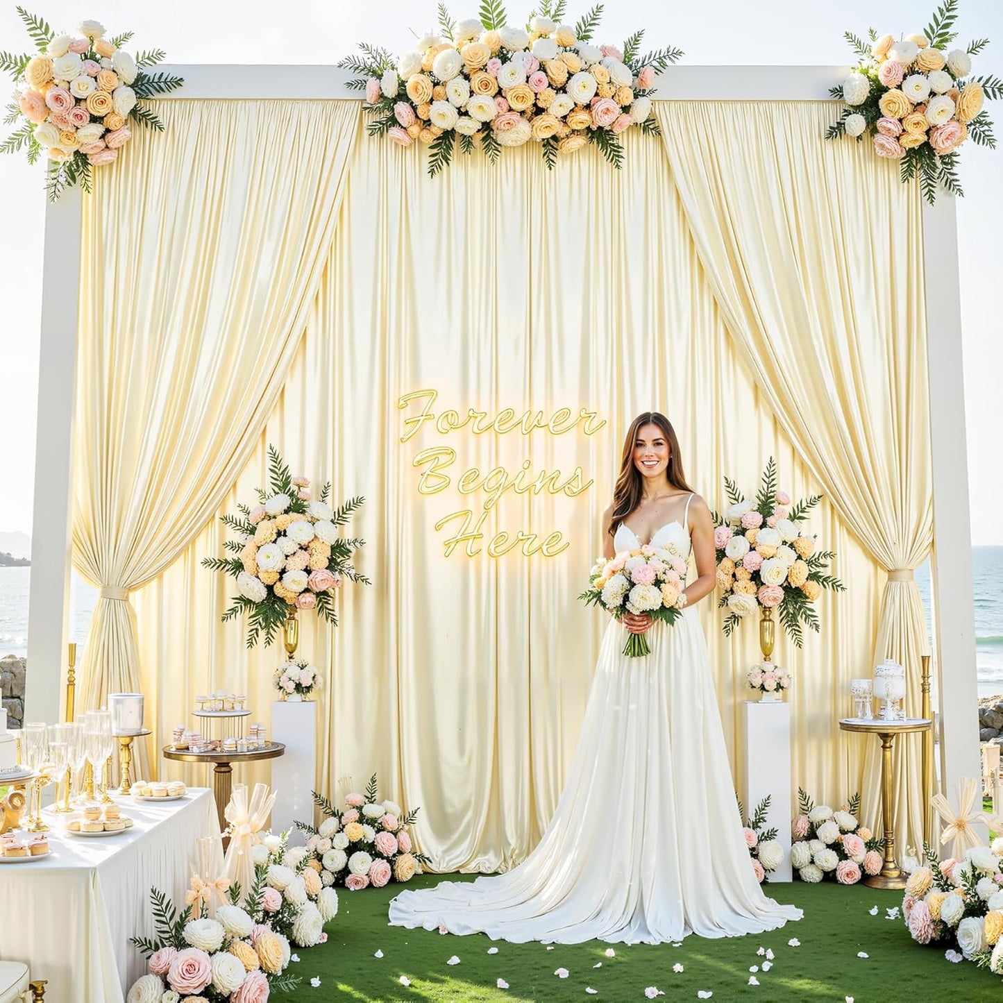 10x10 ft Champagne Glitter Backdrop Curtain for Parties, Wrinkle Free Glitter Photo Backdrop Drapes 2 Panels 5x10FT Shimmer Back Drop Cloth for Wedding Birthday Stage Photography Background Decor