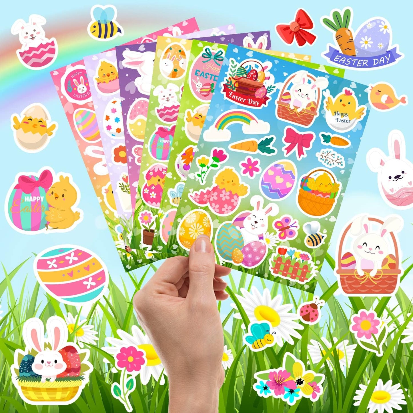 36 Sheets Easter Stickers, Easter Stickers for Kids, Easter Egg Stickers Bunny Stickers for Kids Easter Egg Decorating Party Favors Treats, Crafts, Basket Stuffers,Goodie Bag Fillers