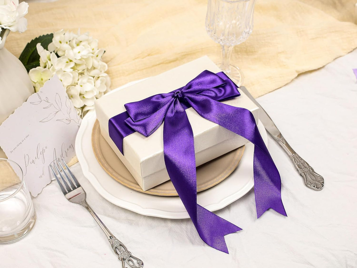 Purple Satin Ribbon 1-1/2 inch X Continuous 100 Yards, Single Face Polyester Ribbon Perfect for Gift Wrapping, Flower Bouquet, Wedding Decor, Crafts, Bow Making, Sewing and More